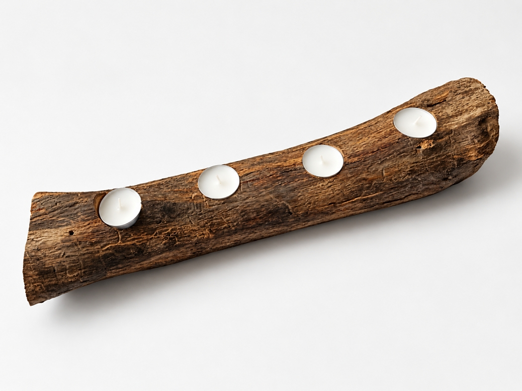 Dubový svícen z kulatiny na 4 čajové svíčky – 47x10x7 cm