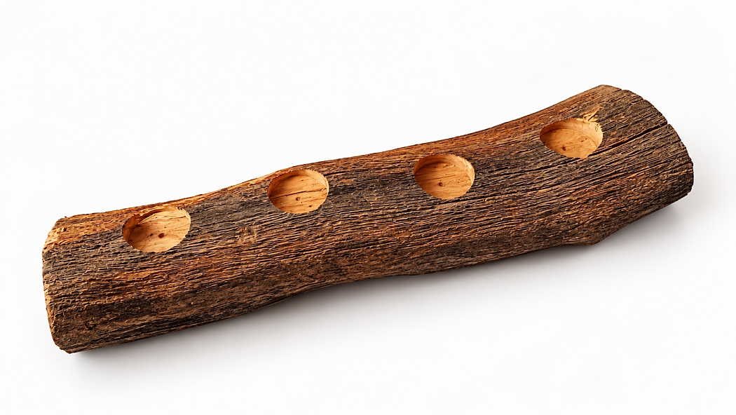 Rustikální dubový svícen s výraznou strukturou na 4 čajové svíčky – 42 cm