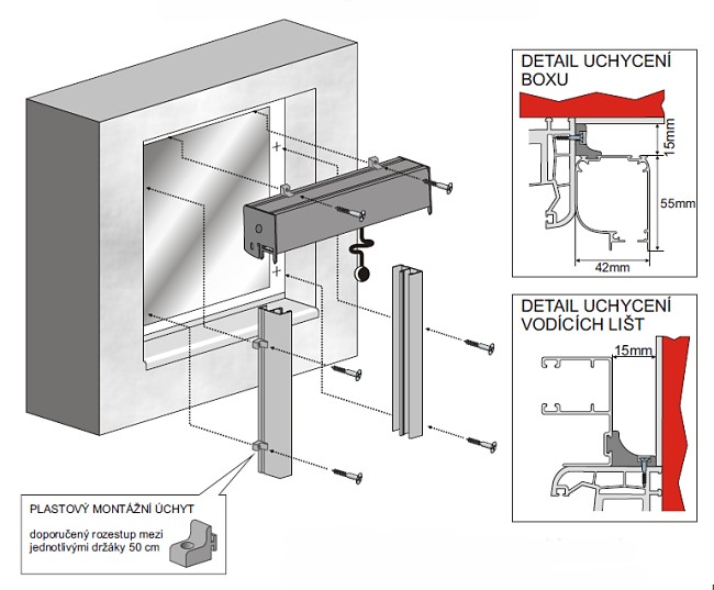 montáž sítě na rám okna pomocí úchytů